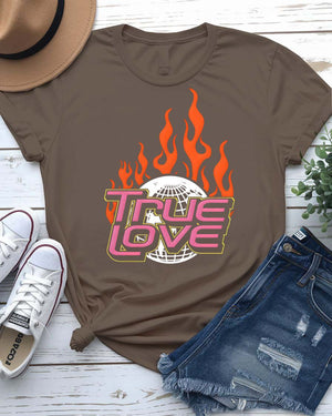 True Love Streetwear Tee with imperfect interlocking hearts on model