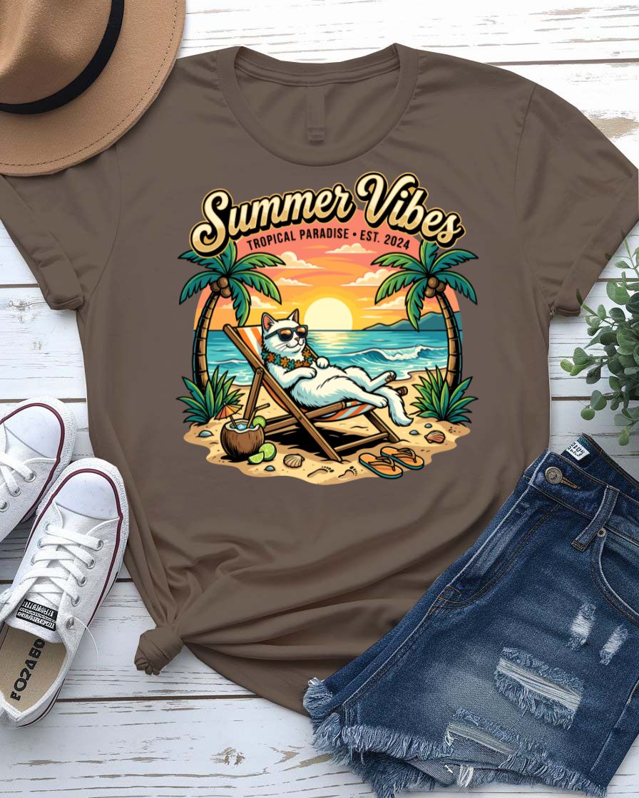 Cat summer tee with sunglasses graphic