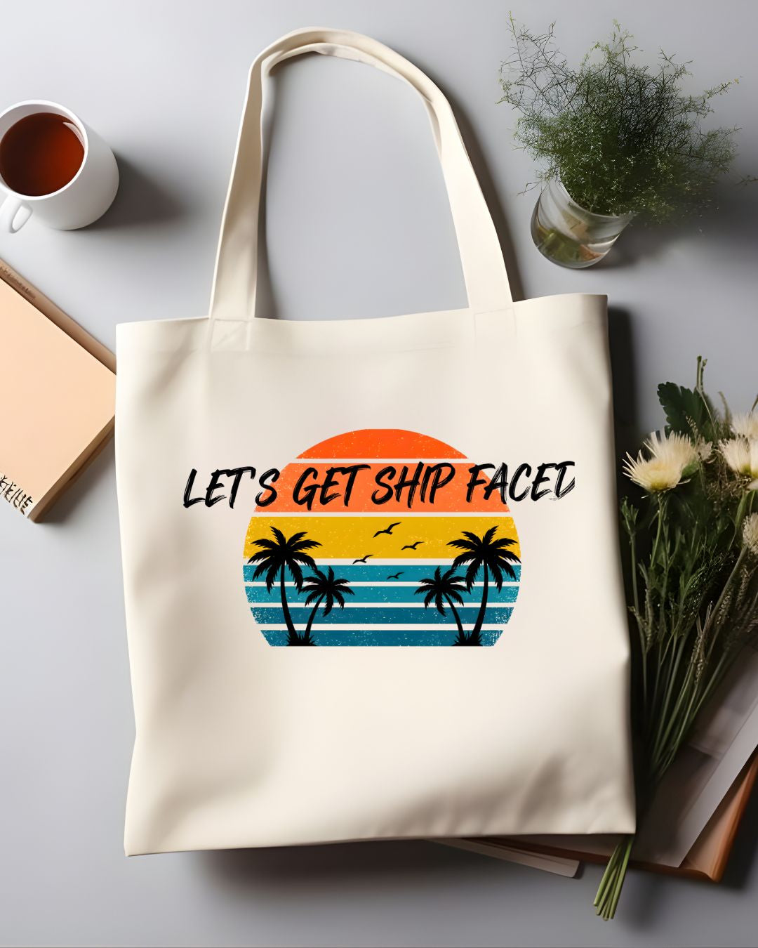 Let's Get Ship Faced Nautical Drinking Pun Tote Bag