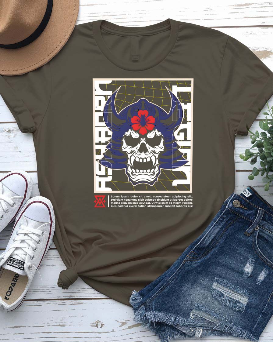 Skull Gothic Streetwear Tee with Victorian skull and roses on model