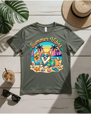 Summer vibes tee retro script sunburst graphic