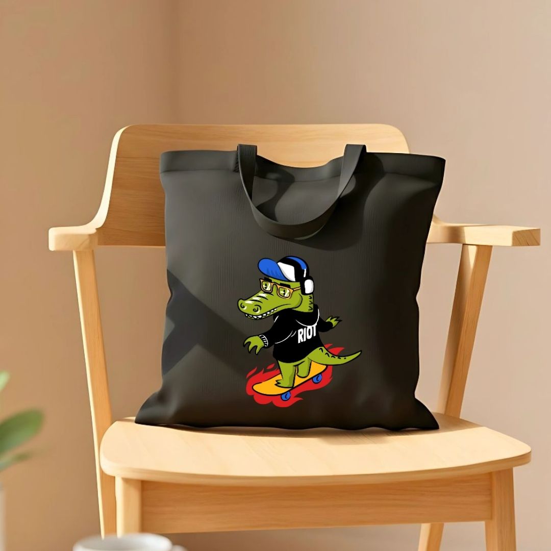 Riot Crocodile Graphic Cotton Canvas Tote Bag