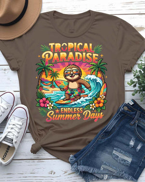 Tropical paradise summer t-shirt sunset palm tree turquoise water