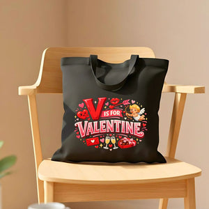 "V is For Valentine" typographic tote bag on natural canvas
