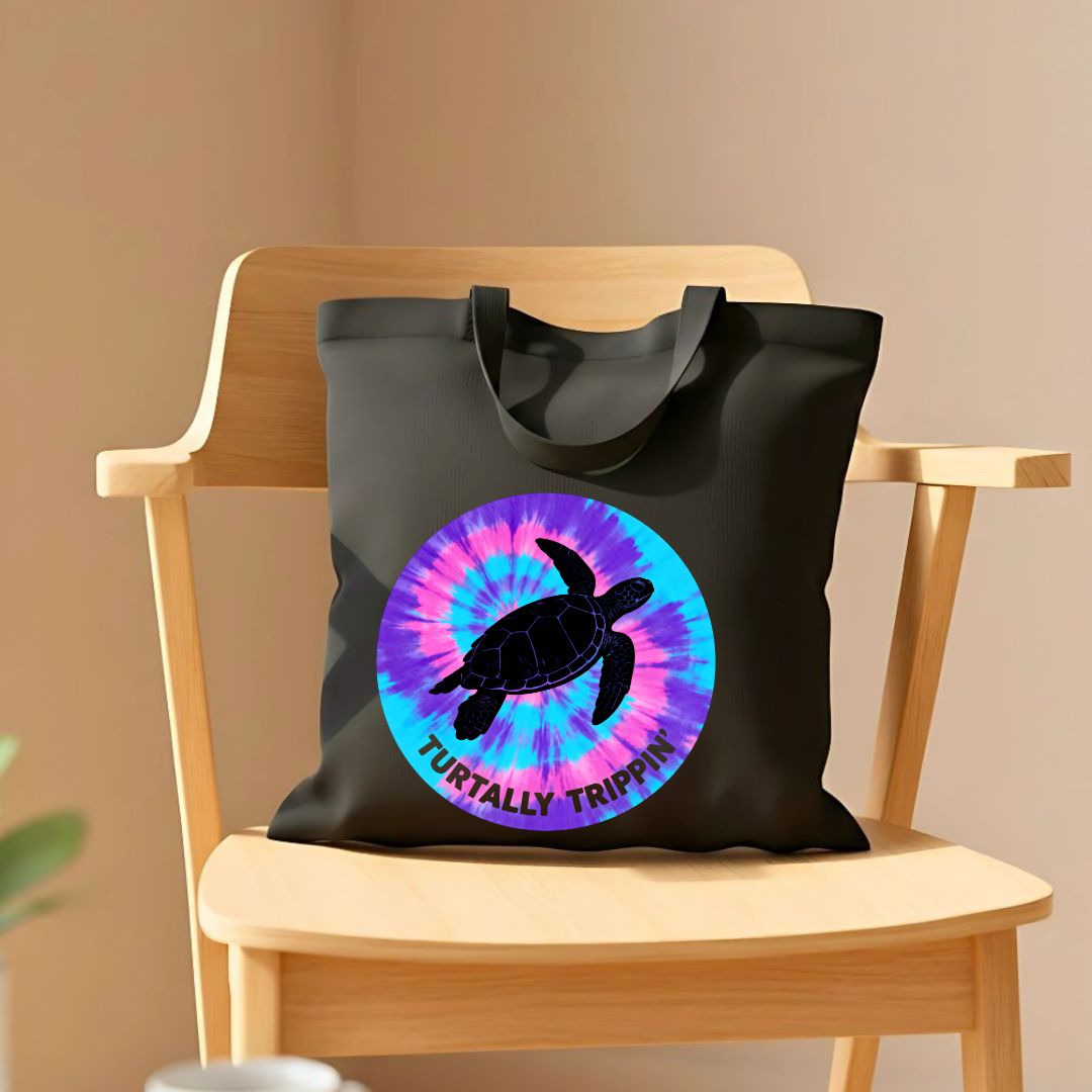 Artistic Sea Turtle Illustration on Cotton Canvas Tote Bag