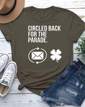 Circled Back For the Parade T-Shirt with meeting-to-float transformation on model