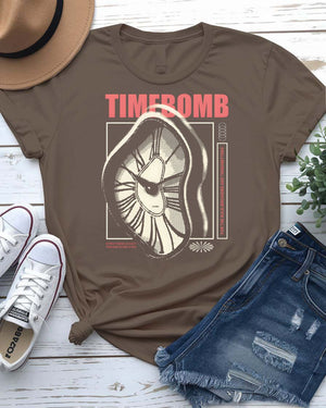 Time Bomb Streetwear Tee with cracking clock face on model