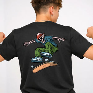 Skull Skate Lover Streetwear Tee - Skull &amp; Skateboard Graphic
