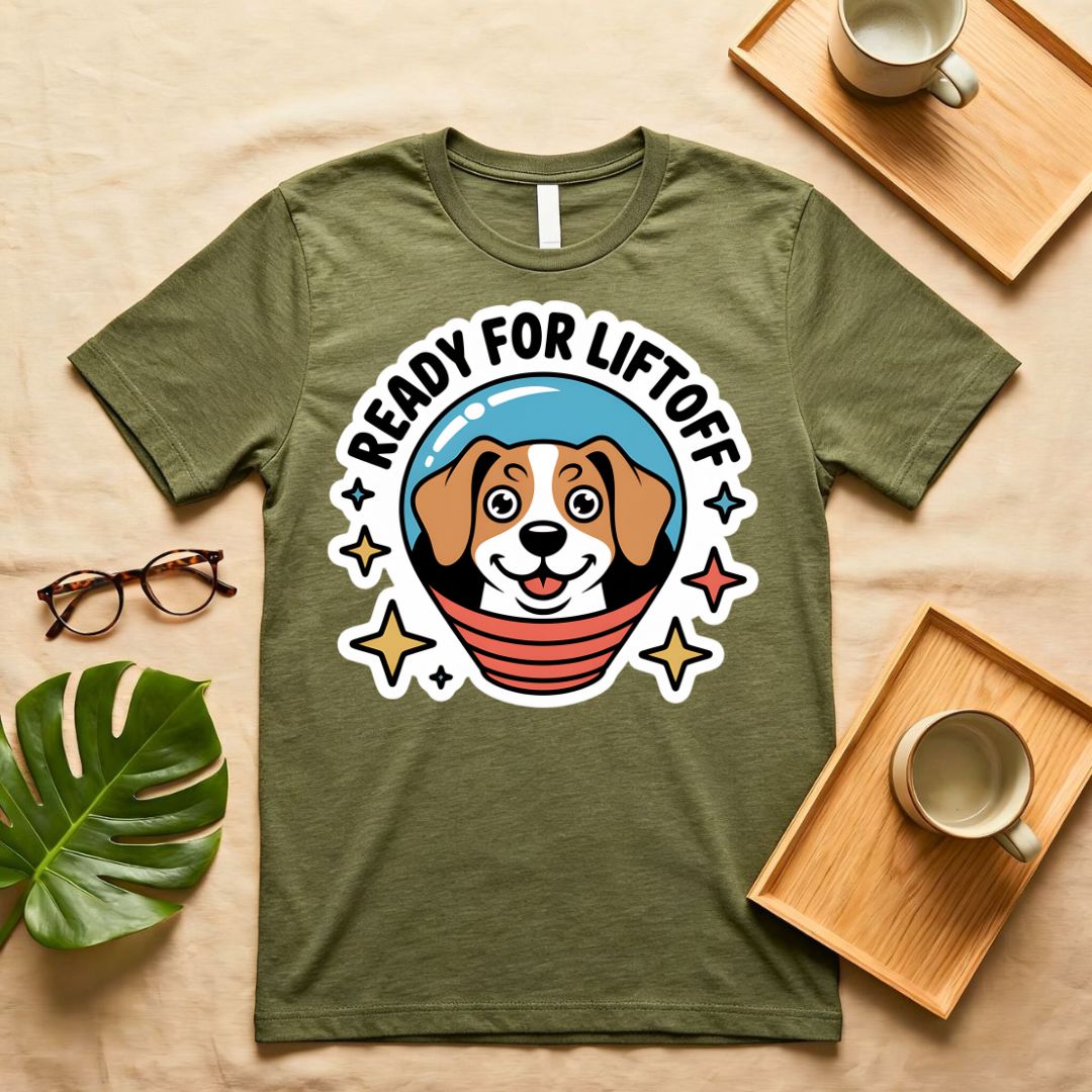 Ready For Liftoff Vintage Rocket Graphic T-Shirt on Model