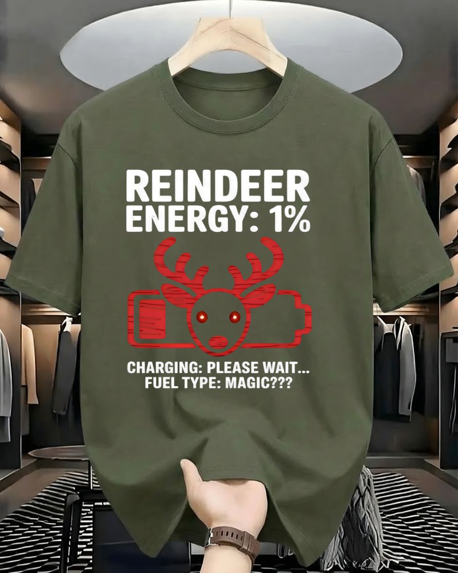 "Reindeer Energy 1%" Low Battery Christmas Humor T-Shirt