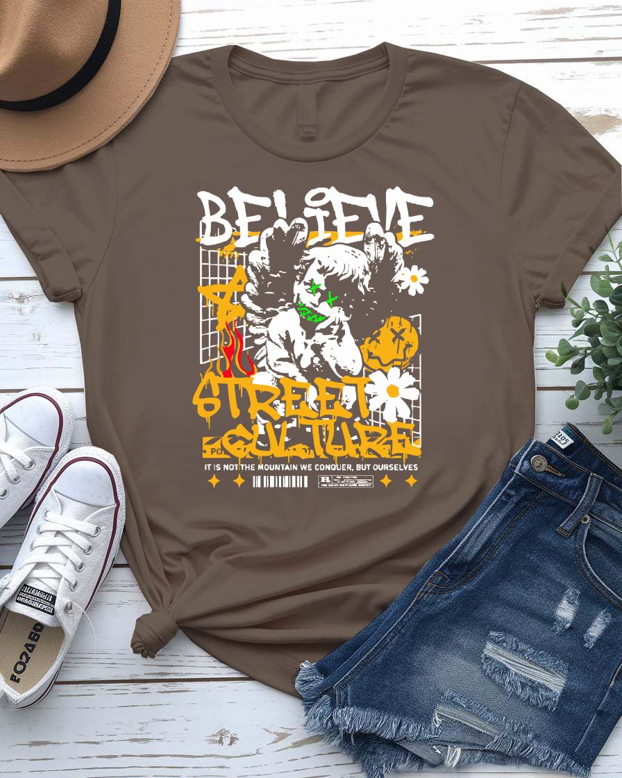 Believe Streetwear Tee with single candle flame on model