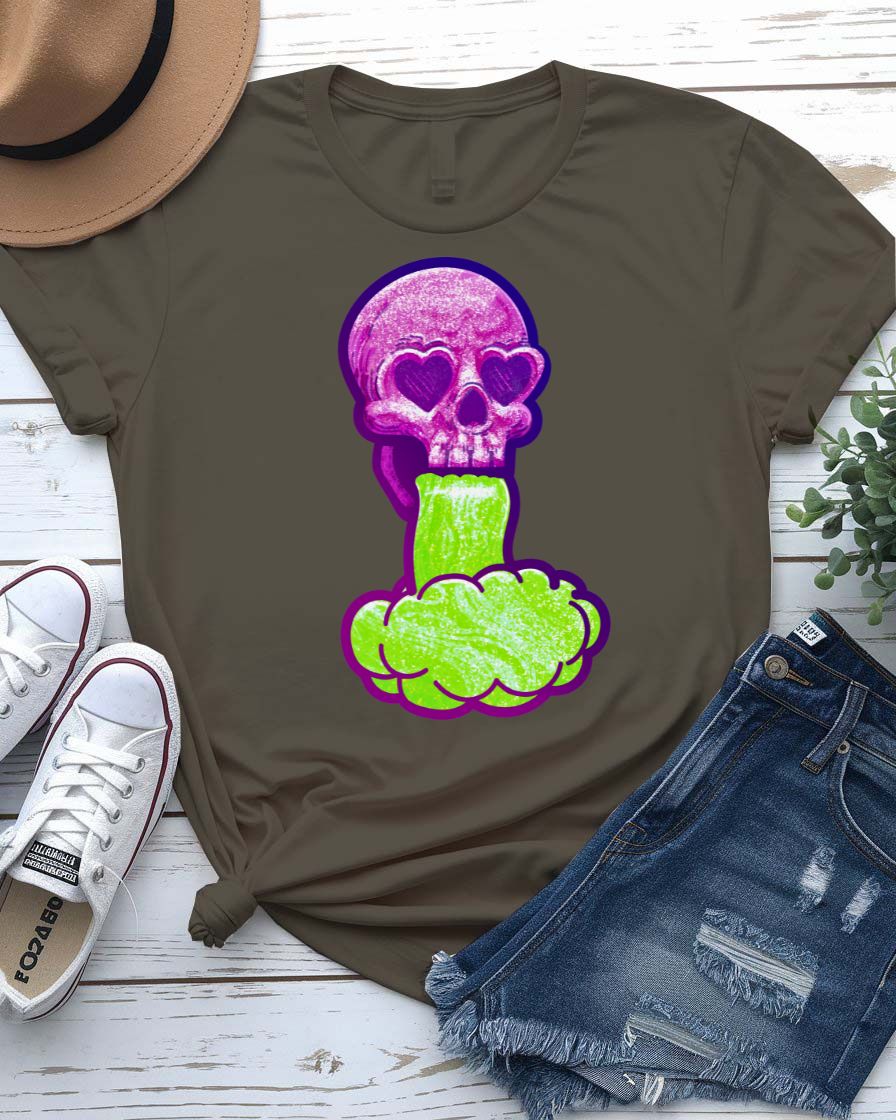 Skull Fumes t-shirt with detailed skull exhaling colorful vaporwave fumes