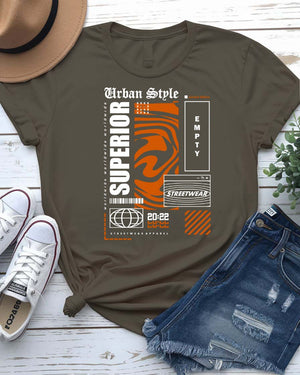Empty Streetwear Tee with blank rectangle graphic on model