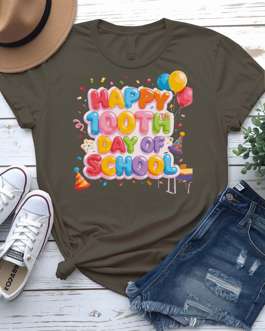 Happy 100th Day of School Celebration T-Shirt for Kids