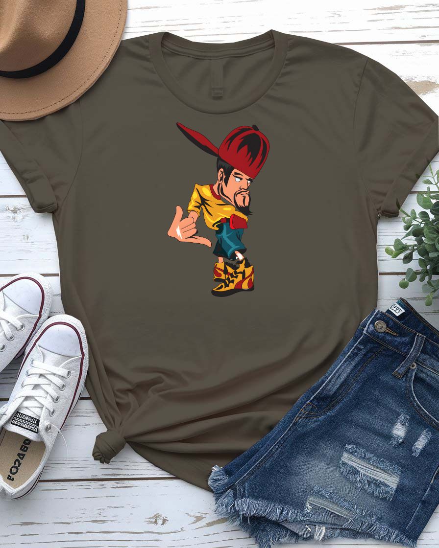 Hat Man Streetwear Tee with shadowy figure in wide-brim hat amid fog on model