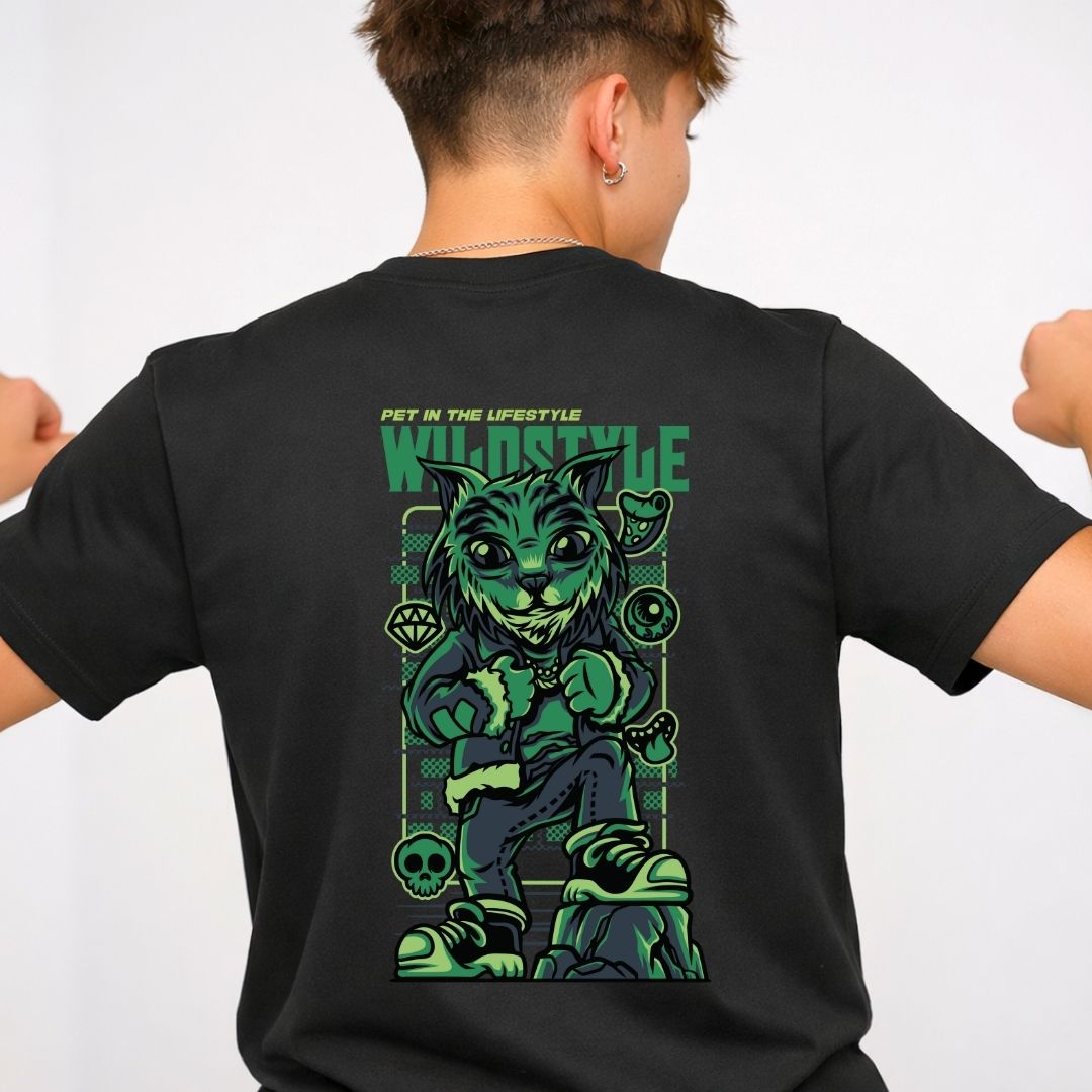 Wild Style Streetwear Tee with Graffiti Graphic - Front View