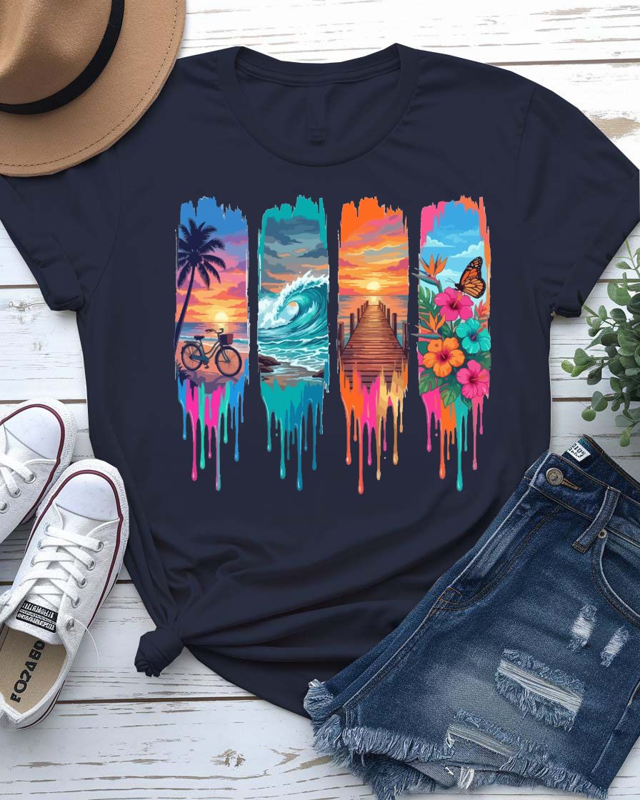 Summer dessert graphic tee dripping ice cream cone waffle