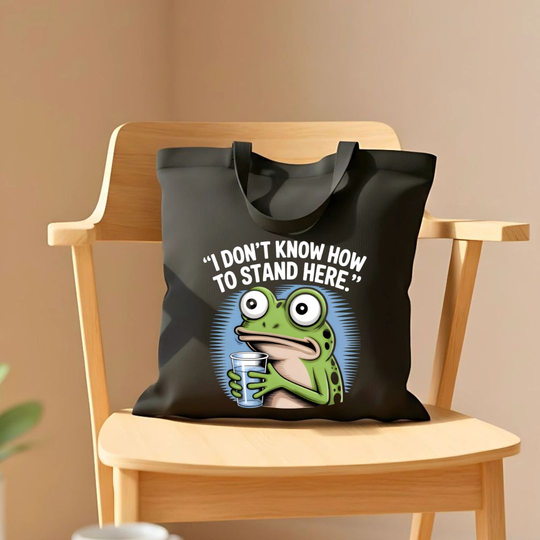 "I Stand Here Frog" Meme Tote Bag with Cute Amphibian Design