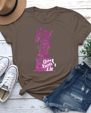 God Don't Lie Streetwear Tee with reassembling ancient scrolls on model