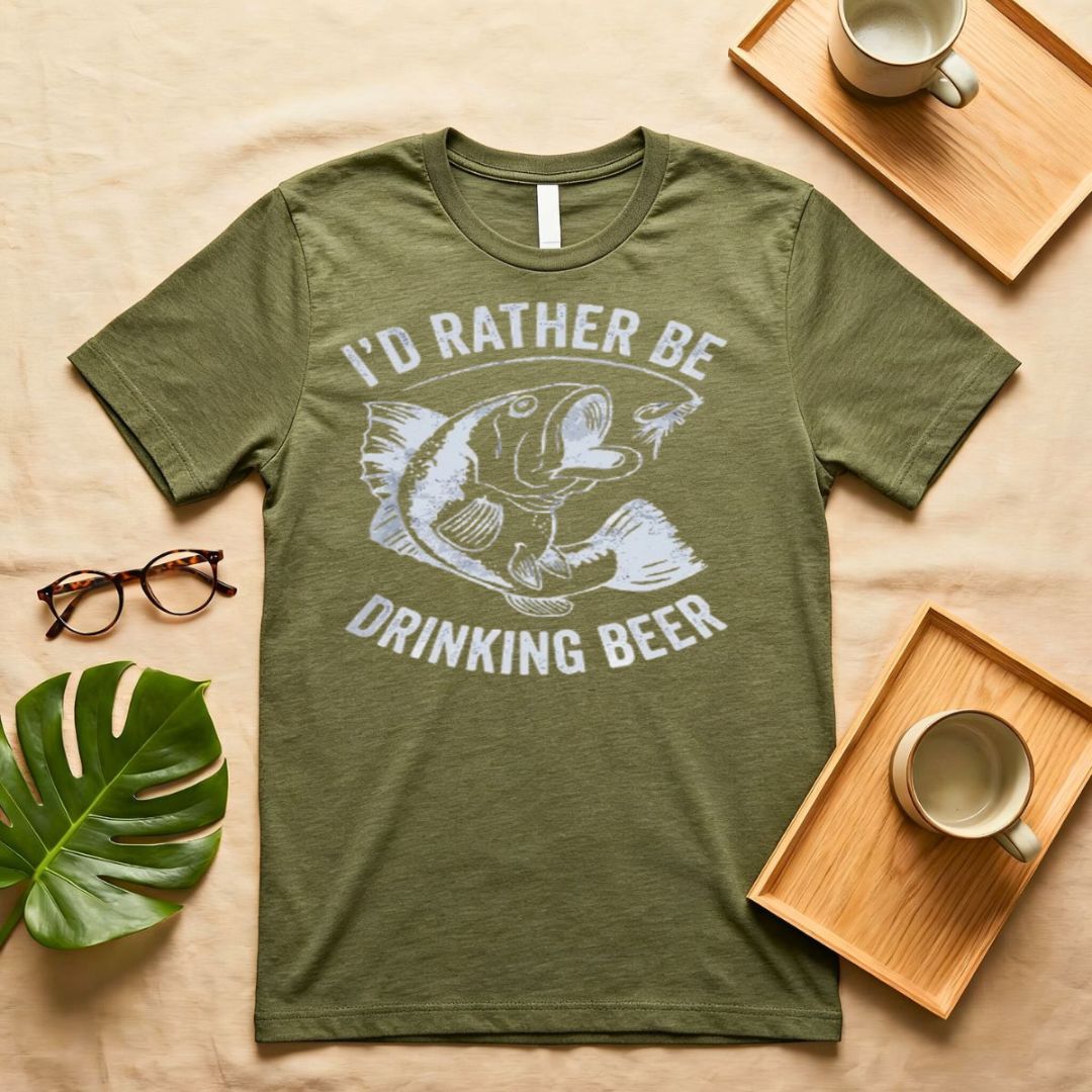 I'd Rather Be Drinking Beer Funny Fishing Graphic T-Shirt