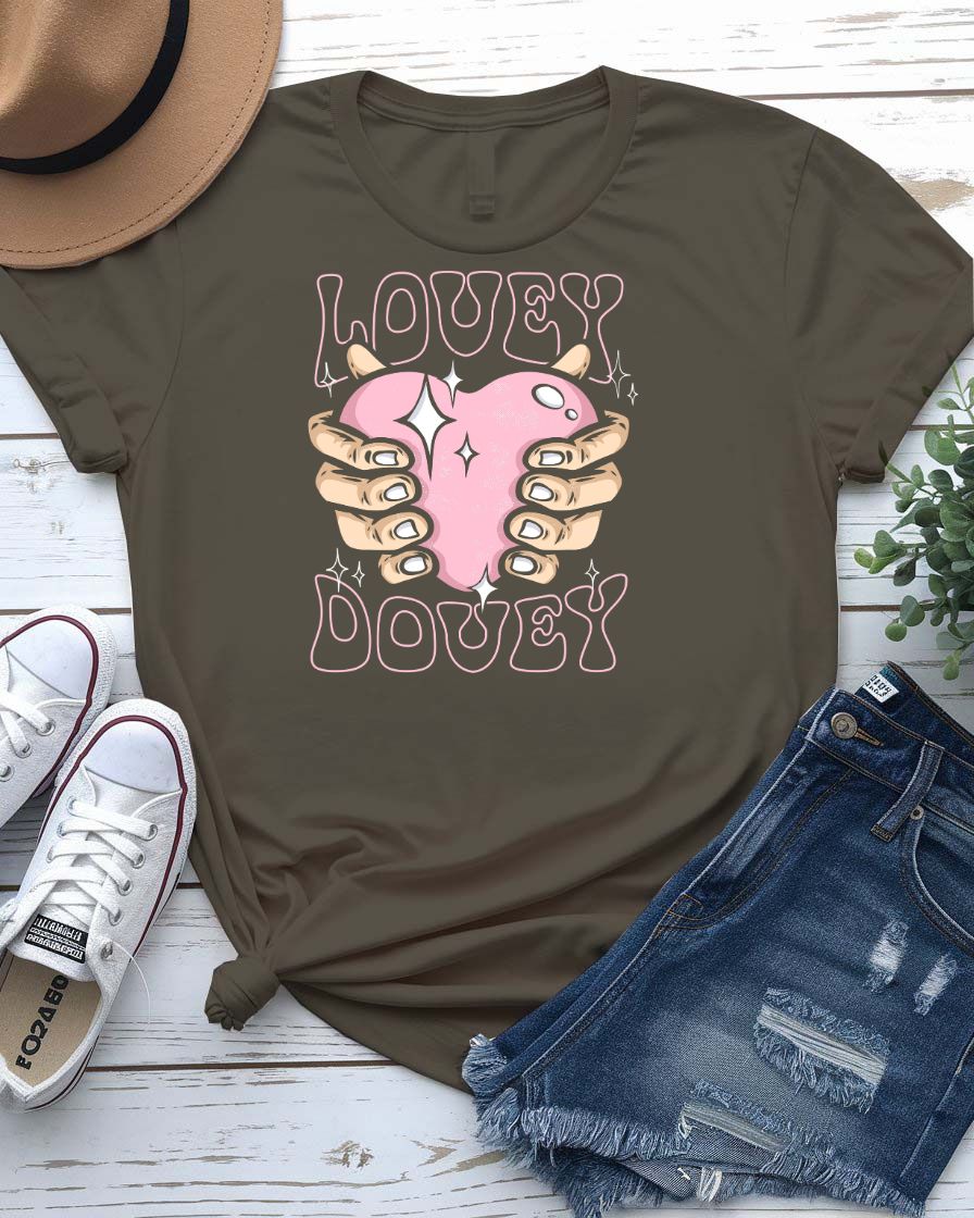 Lovely Dovey streetwear tee with minimalist heart graphic on couple