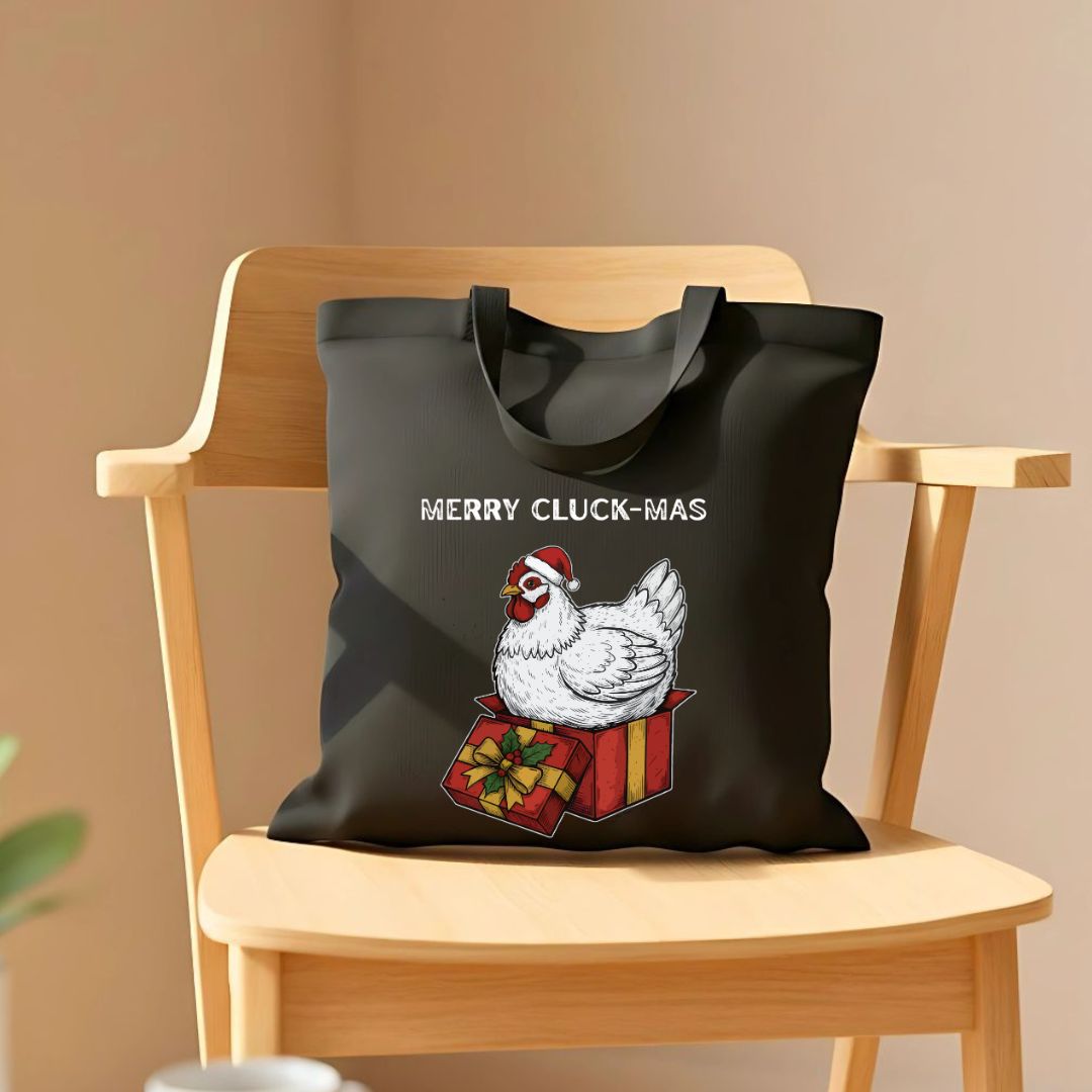 "Merry Cluck-Mas" Funny Chicken Holiday Tote Bag
