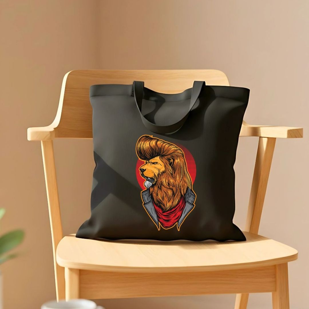Dashing Lion Graphic Cotton Canvas Tote Bag
