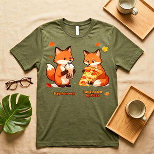 Fox Love Pizza Cute Animal Graphic T-Shirt