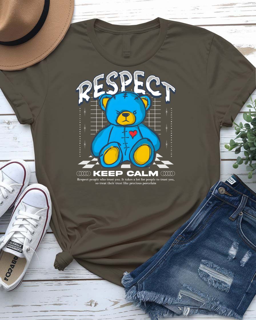 Respect Streetwear Tee with hands meeting in firm clasp on model