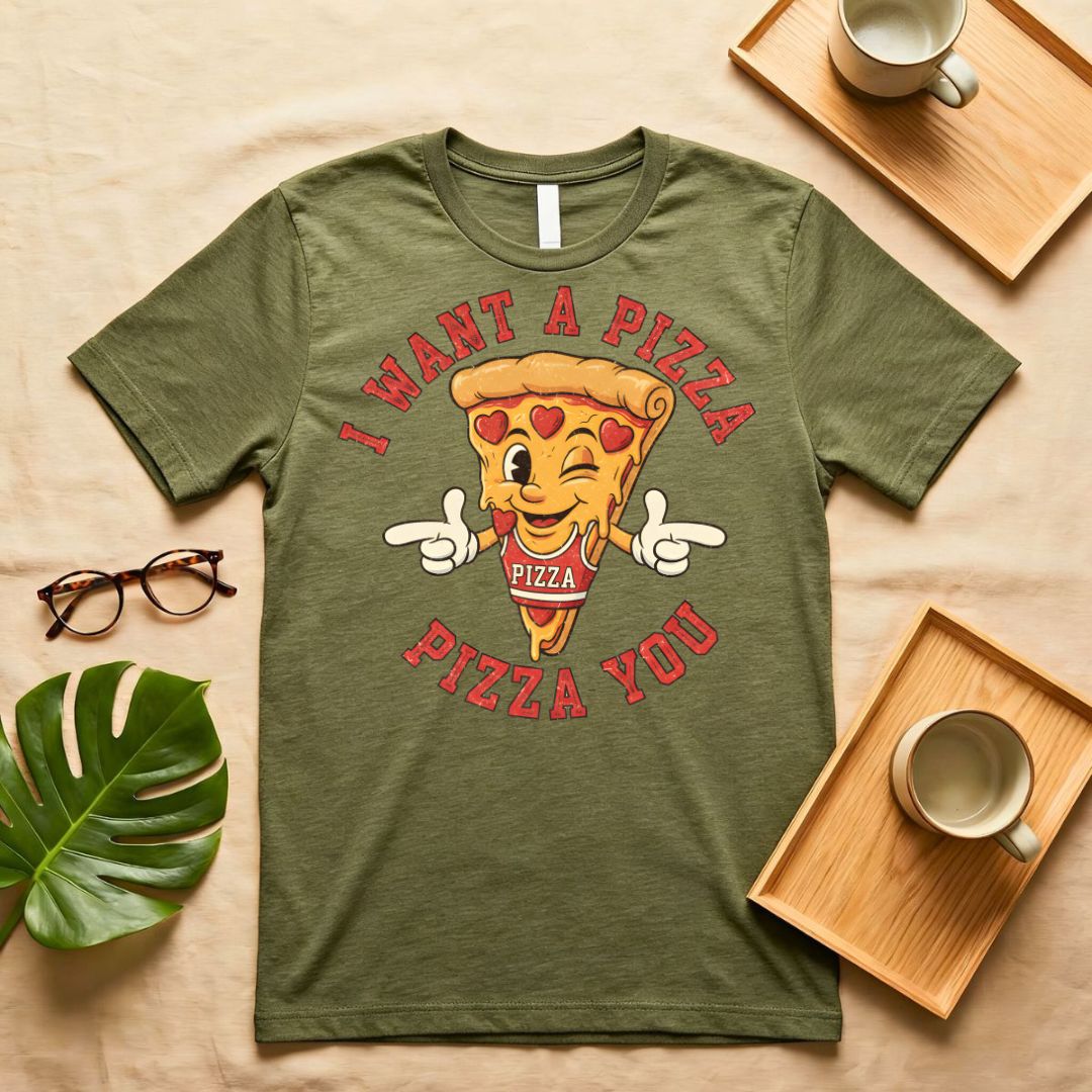 Valentine's Day Pizza Heart Slice Graphic T-Shirt