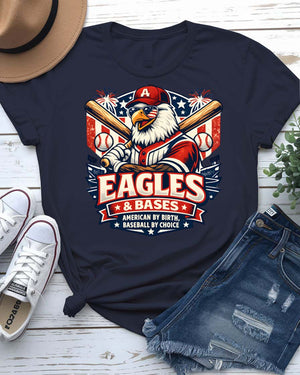 Bald eagle gripping baseball bat American flag graphic tee
