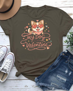 My Dog Is My Valentine t-shirt with cute illustrated dog and heart