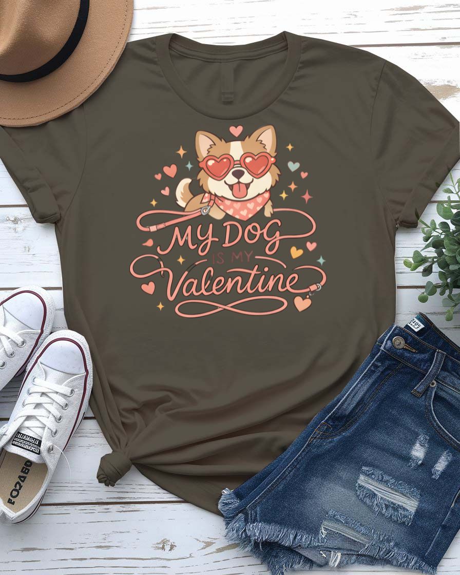 My Dog Is My Valentine t-shirt with cute illustrated dog and heart
