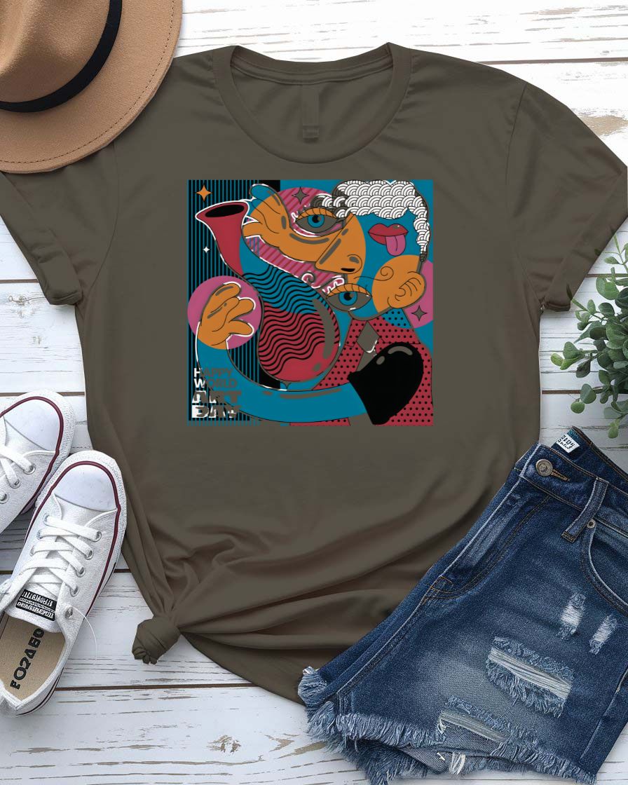 Happy World Art Day t-shirt with vibrant paint splatter design