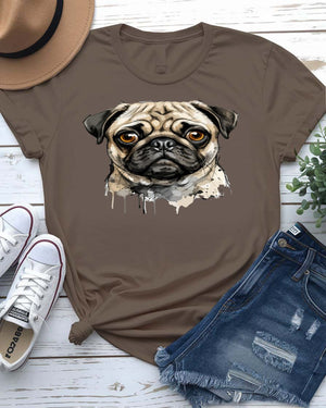 Cute pug tee big eyes wrinkled forehead graphic
