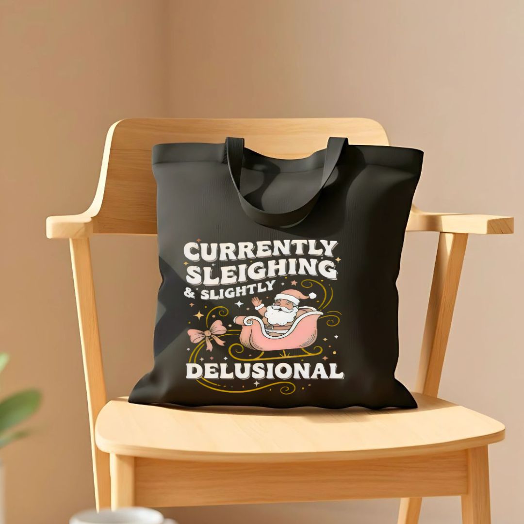 Currently Sleighing" Holiday Pun Tote Bag