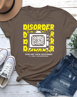 Disorder Streetwear T-Shirt with scattering geometric forms on model