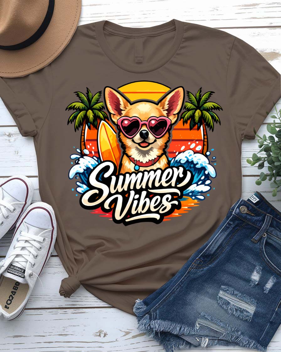 Summer vibes tee smiling sun graphic front view