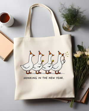 Honking In New Year Funny Cartoon Goose Tote Bag