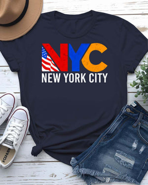 NYC Streetwear T-Shirt with geometric five boroughs map on model
