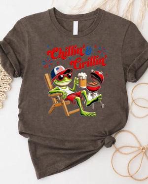 Chillin and Grillin 4th of July Tee with BBQ grill graphic