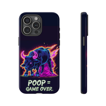 Poop , Game Over Bull in Action, I phone mobile Case By Memez Store