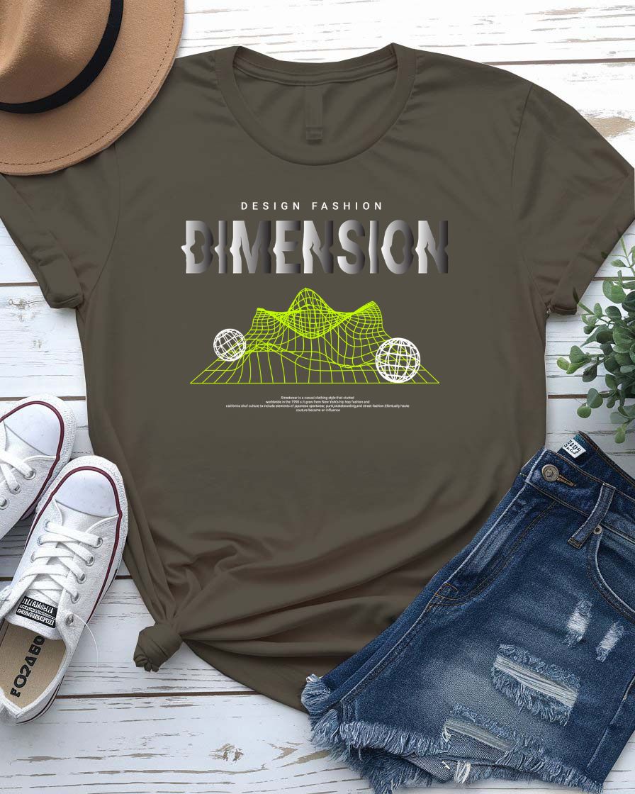 Dimension Streetwear Tee with figure at dimensional crossroads on model
