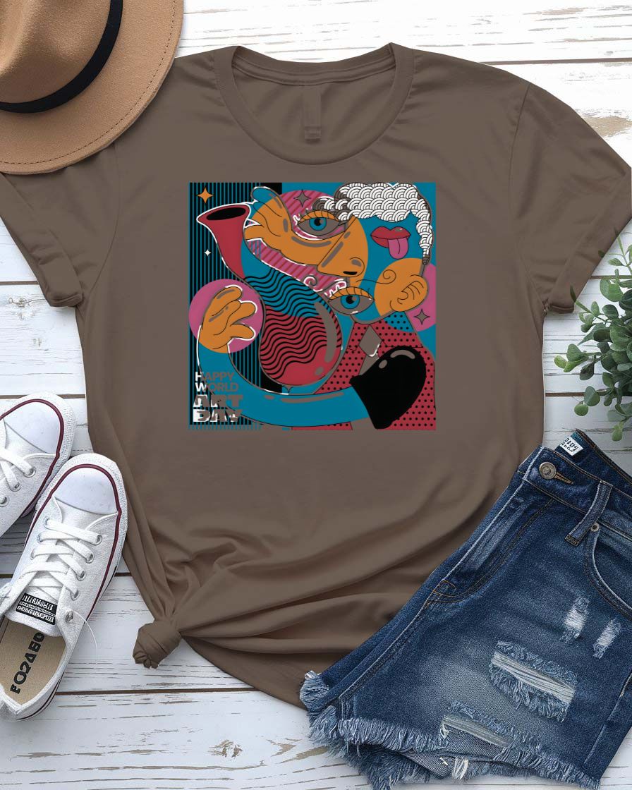 Happy World Art Day t-shirt with vibrant paint splatter design