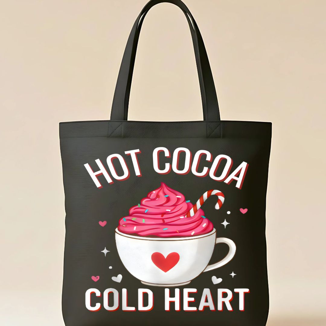Hot Cocoa Christmas Tote Bag with Festive Mug Design