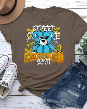 Chicago 1997 Streetwear Tee with retro skyline graphic on model