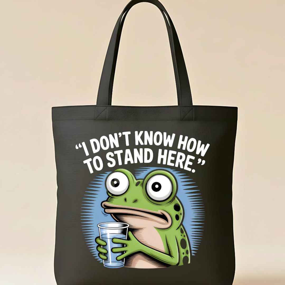 "I Stand Here Frog" Meme Tote Bag with Cute Amphibian Design
