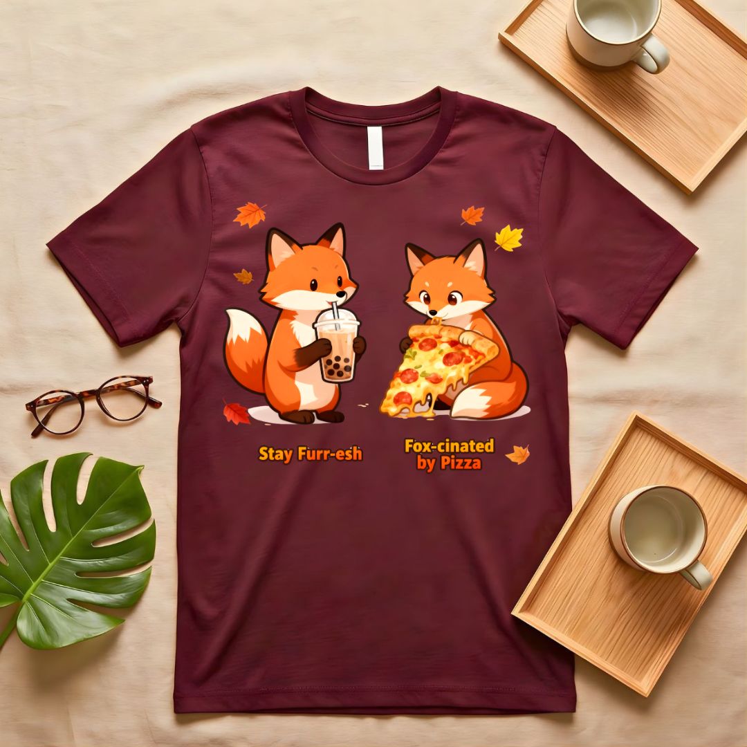 Fox Love Pizza Cute Animal Graphic T-Shirt