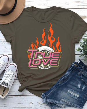 True Love Streetwear Tee with imperfect interlocking hearts on model