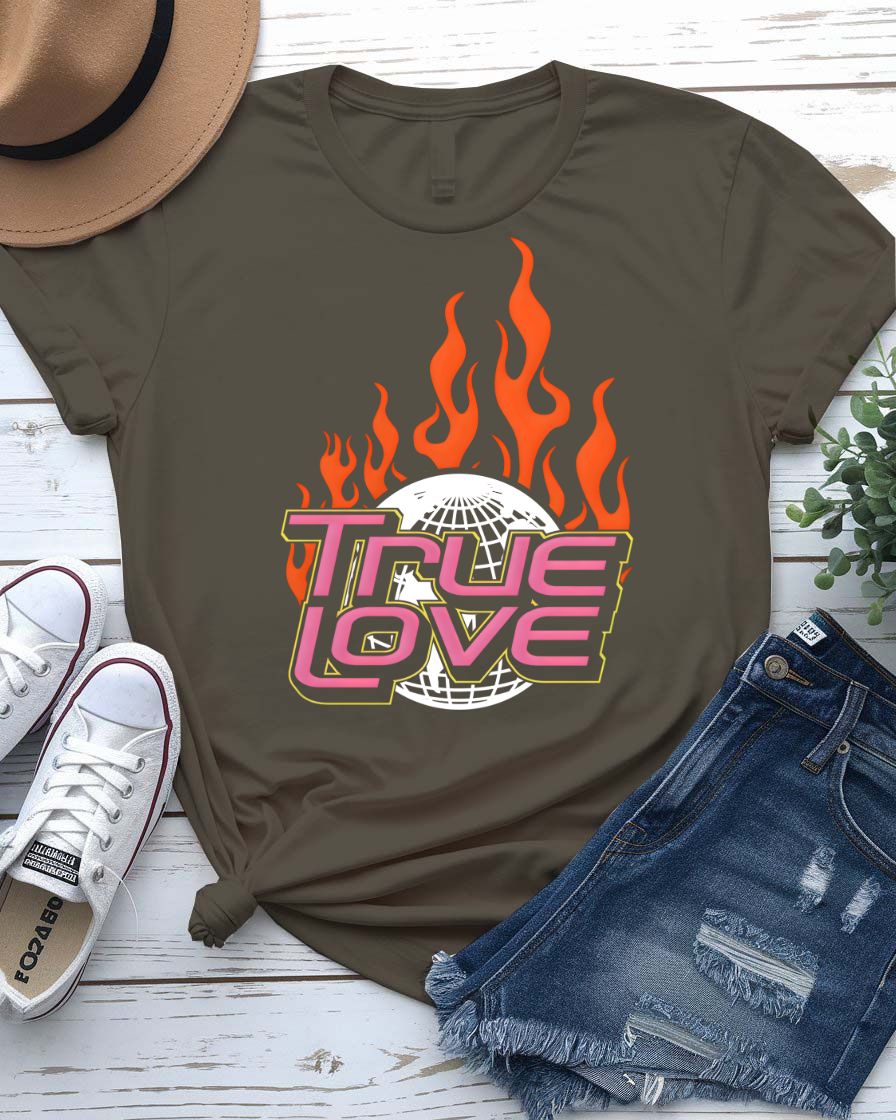 True Love Streetwear Tee with imperfect interlocking hearts on model